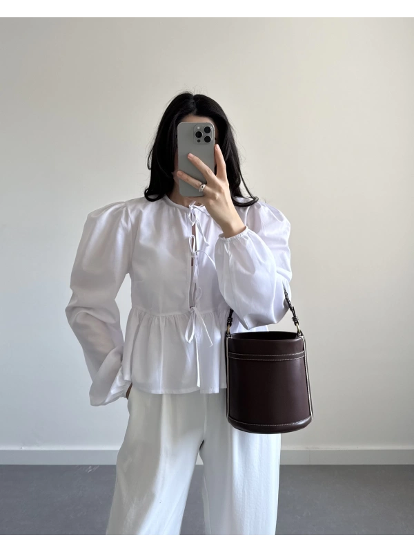 JADİ BEYAZ POPLİN BALON KOL BLUZ