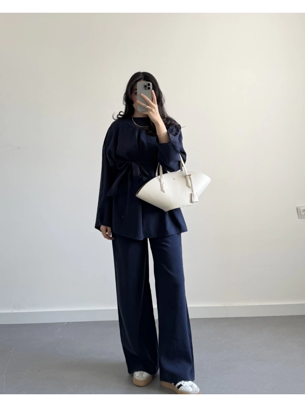 JESSE LACİVERT KUŞAKLI İKİLİ TAKIM