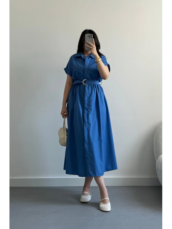 Jessi Mavi Midi Boy Elbise
