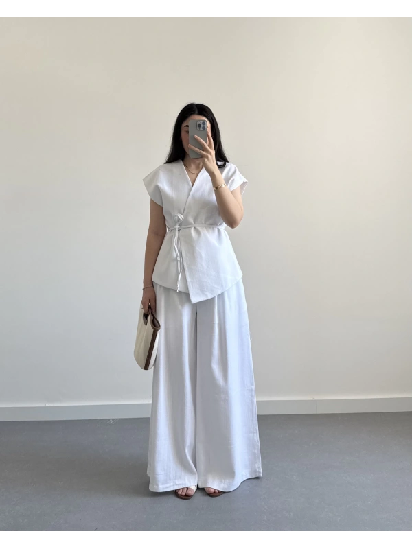 JESUS BEYAZ KETEN YELEK TAKIM