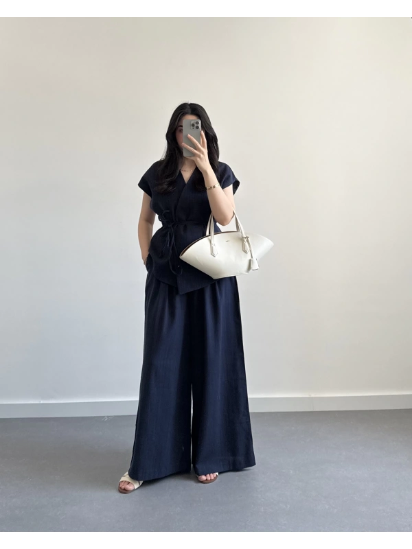 JESUS LACİVERT KETEN YELEK TAKIM