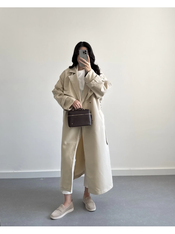 JOSEF OVERSİZE AÇIK BEJ OVERSİZE TRENÇKOT