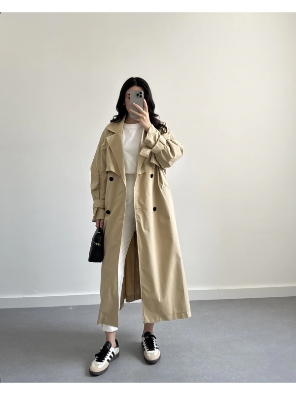 JOSEF OVERSİZE KOYU BEJ OVERSİZE TRENÇKOT