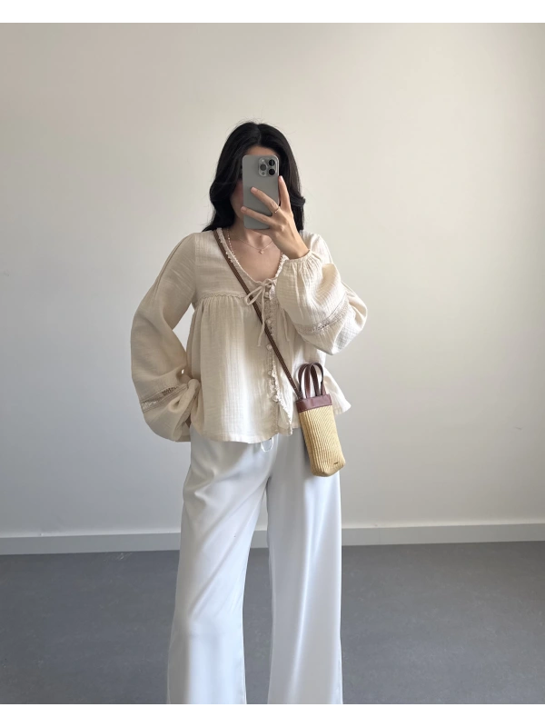 JOSİE BEJ MÜSLİN BLUZ