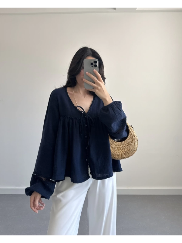 JOSİE LACİVET MÜSLİN BLUZ