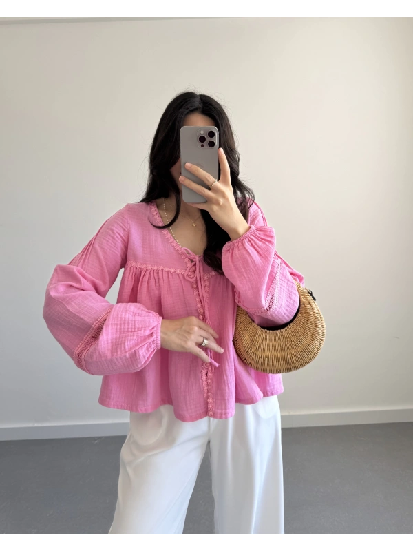 JOSİE PEMBE MÜSLİN BLUZ
