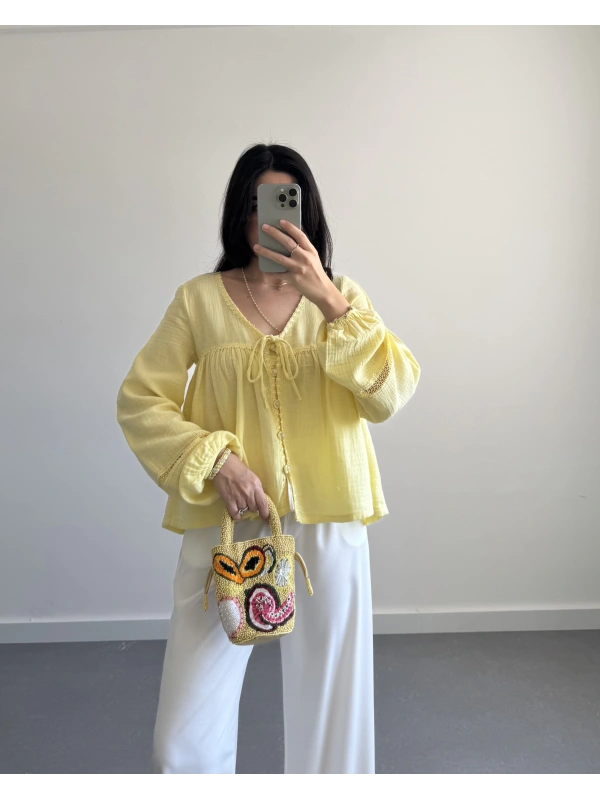 JOSİE SARI MÜSLİN BLUZ