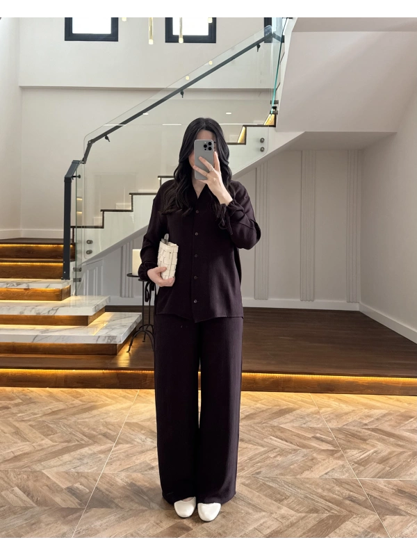 KAHVE VİSKON GÖMLEK TAKIM-9050