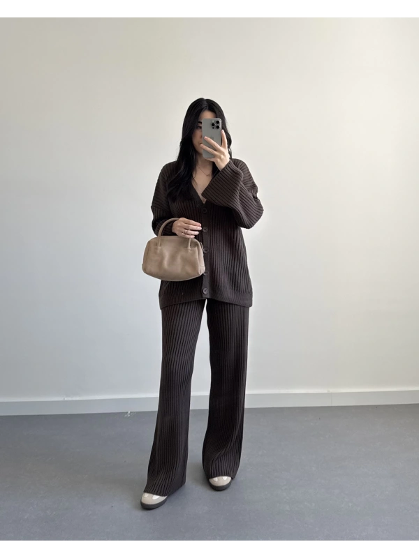 KAHVE BASİC FİTİLLİ HIRKA TAKIM