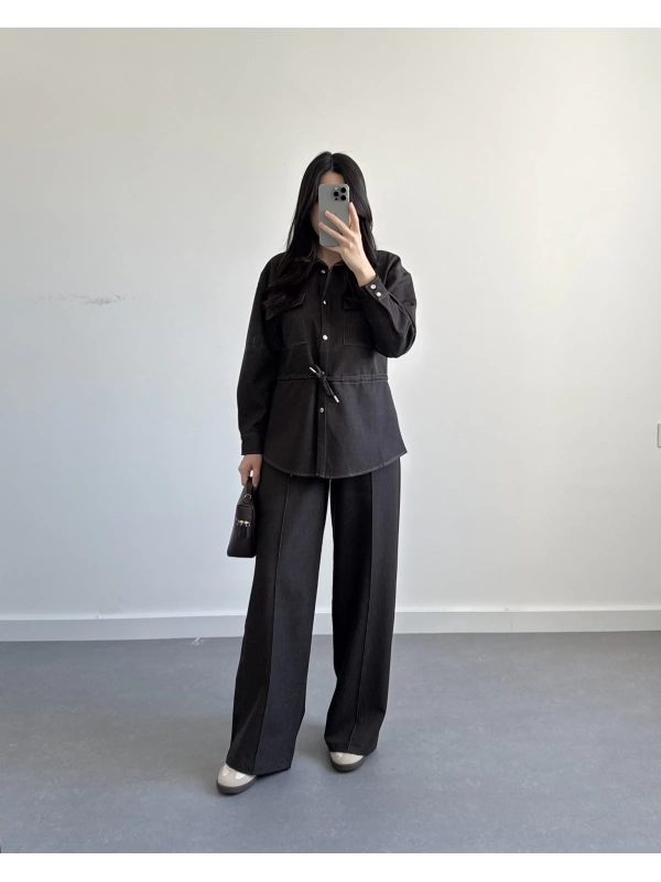 KAHVE BELİ LASTİKLİ DENİM TAKIM