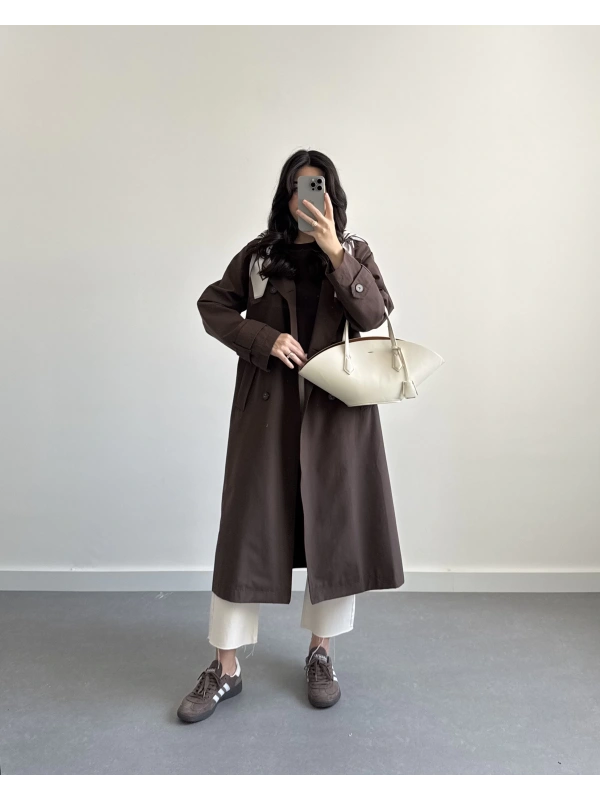 KAHVE FULARLI PREMİUM TRENÇKOT