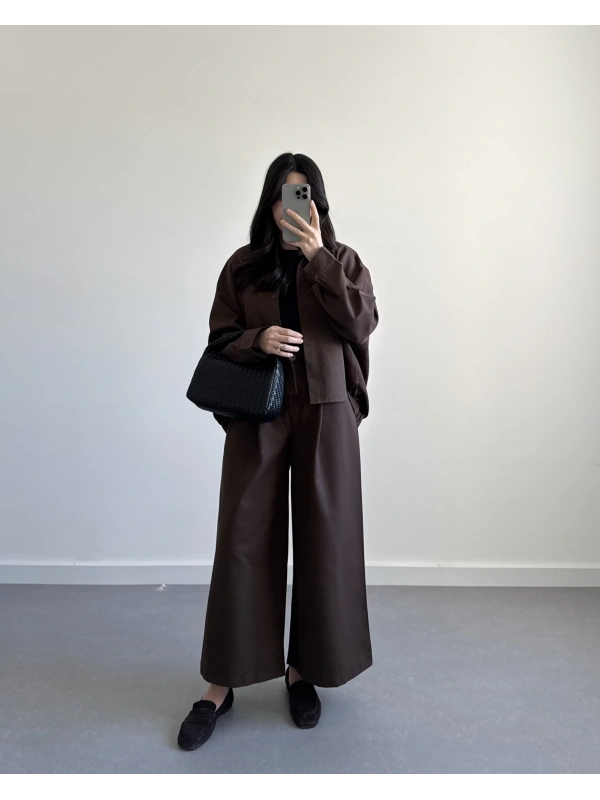 KAHVE GENİŞ PAÇA OVERSİZE TAKIM