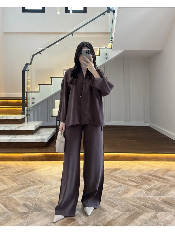 KAHVE KİMONO TENSEL TAKIM -51260