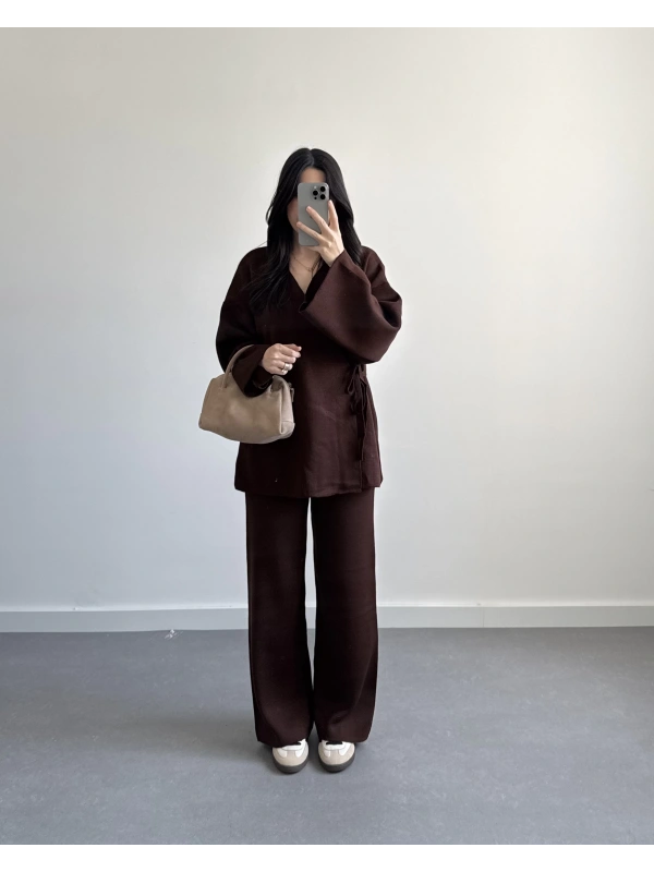 KAHVE KİMONO TRİKO TAKIM