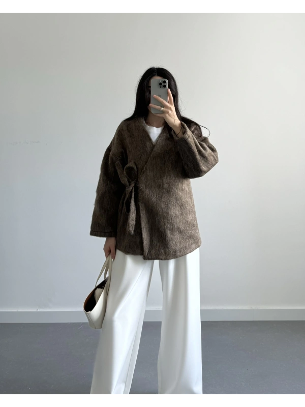 KAHVE KIRÇILLI SAKALLI KAŞE KUMAŞ CEKET