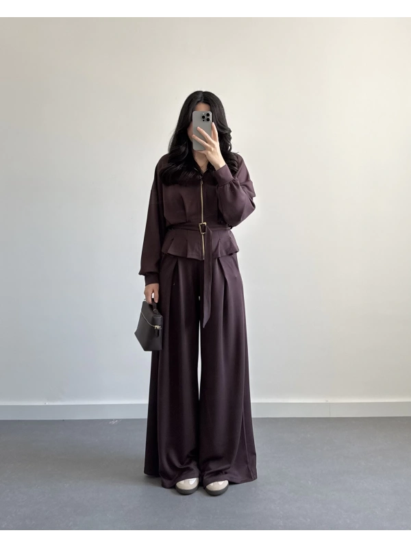 KAHVE MODAL KEMERLİ TAKIM