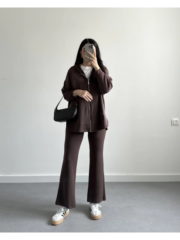 KAHVE MODAL KUMAŞ CEKETLİ TAKIM