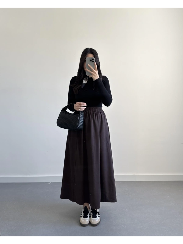 KAHVE MODAL MİDİ BOY ETEK