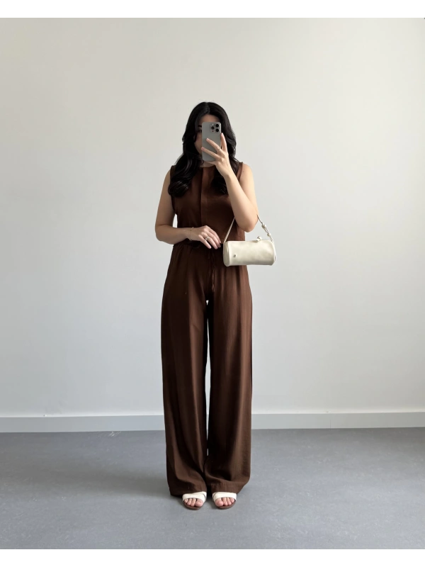 KAHVE ÖNDEN DÜĞMELİ YELEK TAKIM