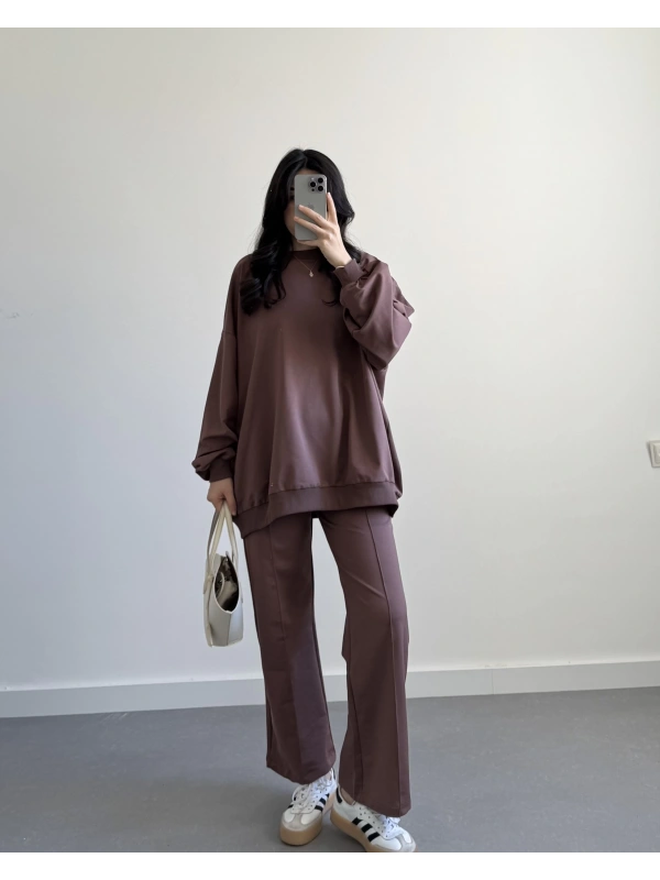 KAHVE OVERSİZE İKİ İPLİK TAKIM