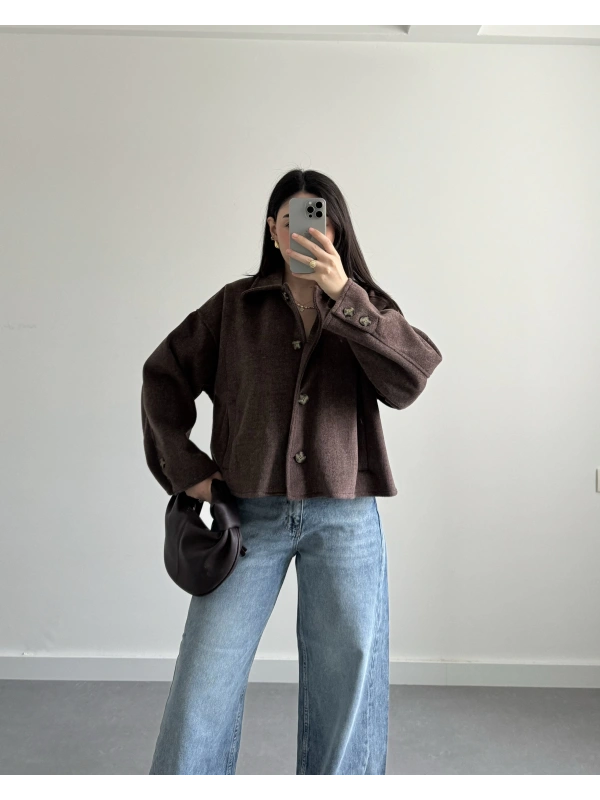 KAHVE OVERSİZE KAŞE CEKET