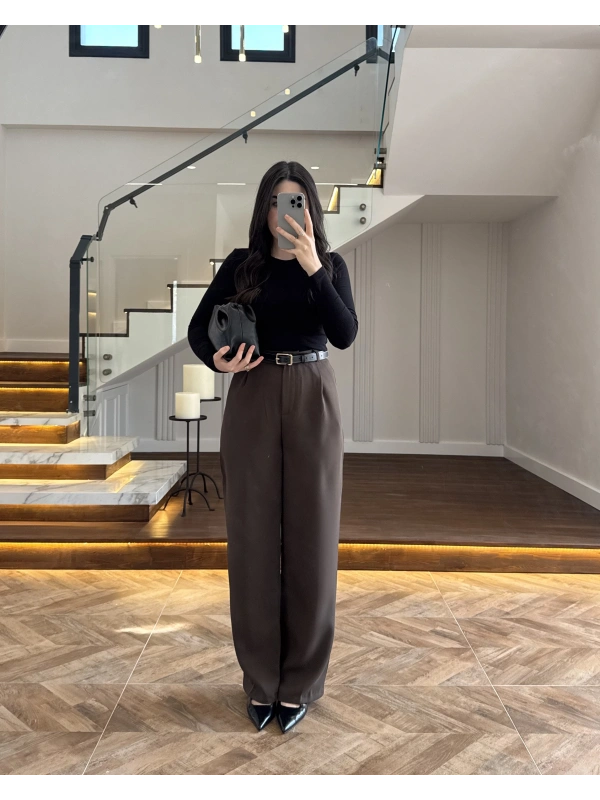 KAHVE PALAZZO PANTOLON -3879