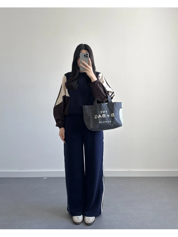 KAHVE PARAŞÜT KUMAŞ DETAYLI MODAL TAKIM