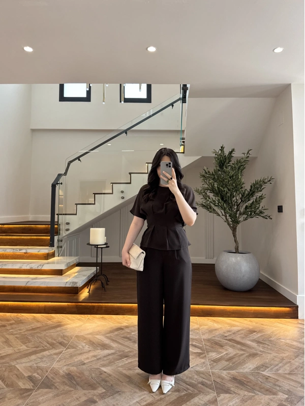 KAHVE PİLE DETAY KISA KOL TAKIM-9208