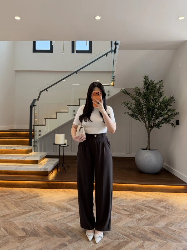 KAHVE PİLELİ PALAZZO PANTOLON-51078