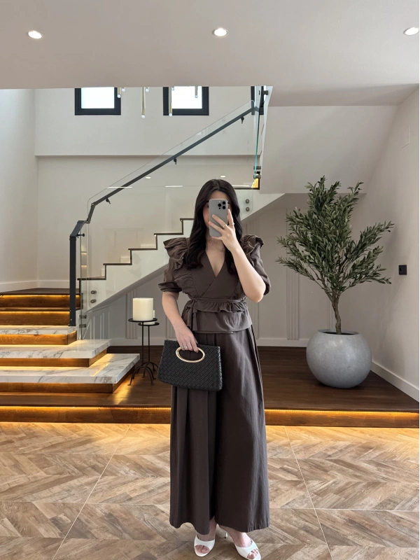 KAHVE PİLELİ PANTOLON -3903