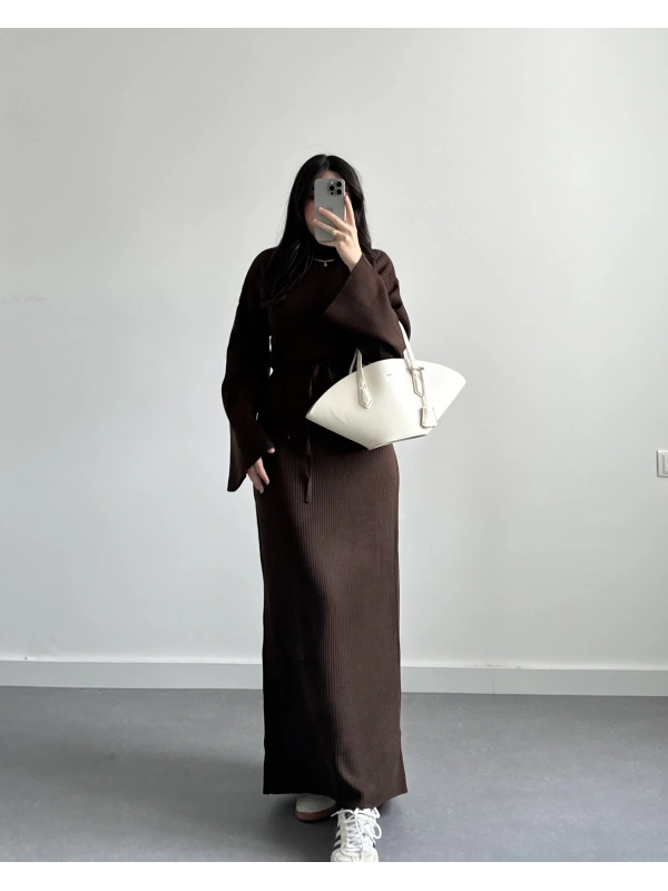 KAHVE PREMİUM TRİKO ELBİSE