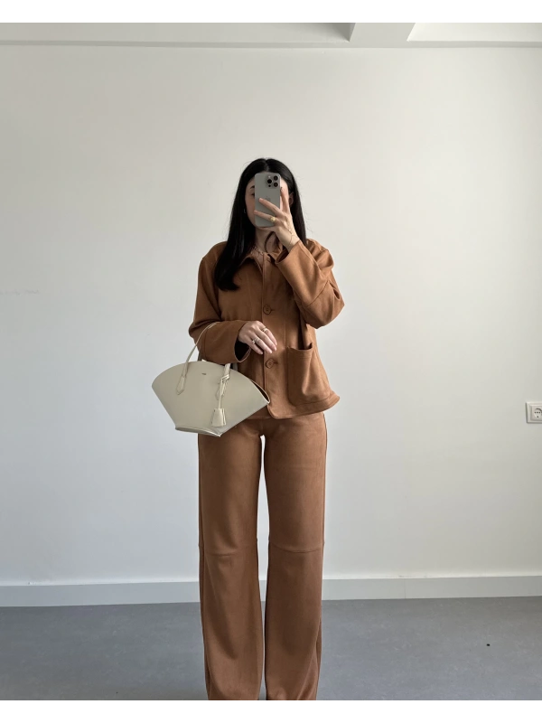 CAMEL SÜET CEKETLİ PANTOLON TAKIM