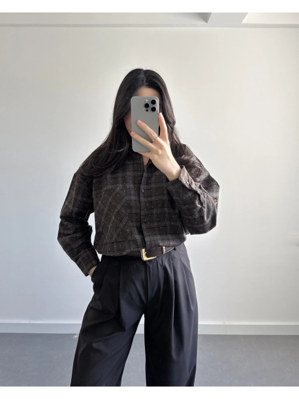 KAHVE TAŞLI EKOSE GÖMLEK