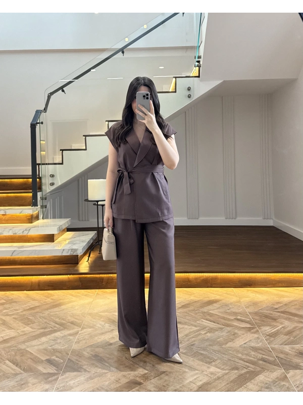 KAHVE TENSEL YELEK TAKIM -3789