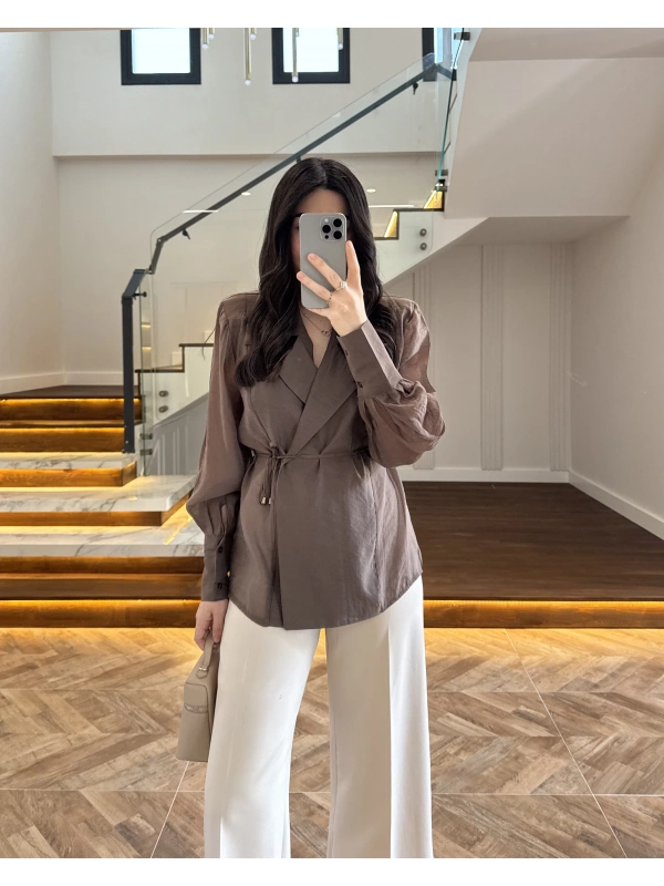 KAHVE TRANSPARAN CEKET -5029