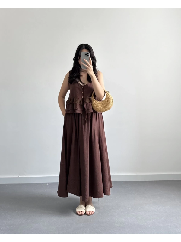 KAHVE VİSKON NAKIŞLI ETEK TAKIM