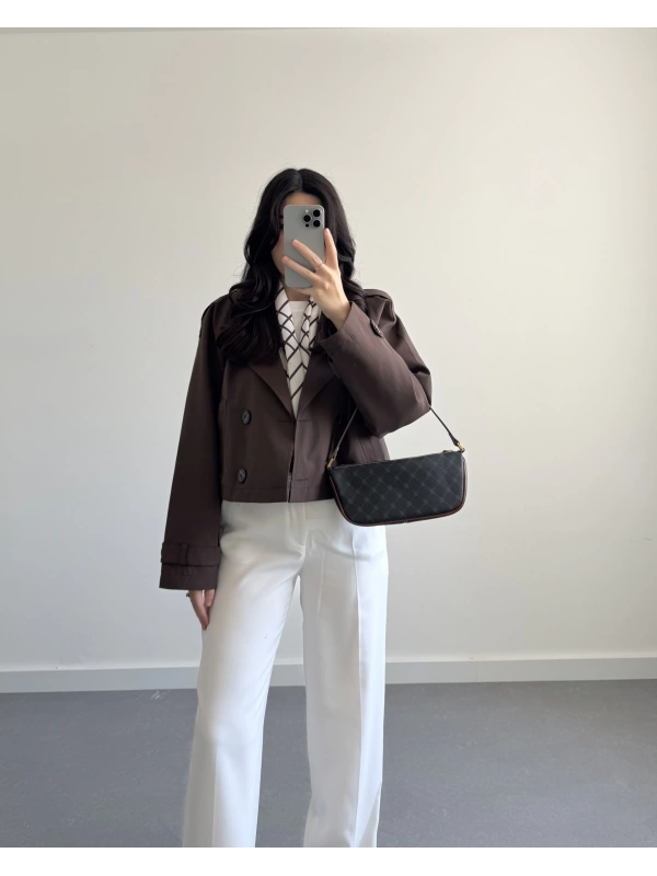 KAHVE ZR MODEL KRUVAZE YAKA TRENÇKOT