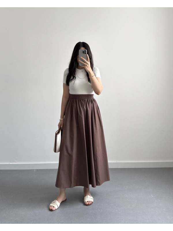 KAHVERENGİ MİDİ BOY POPLİN ETEK