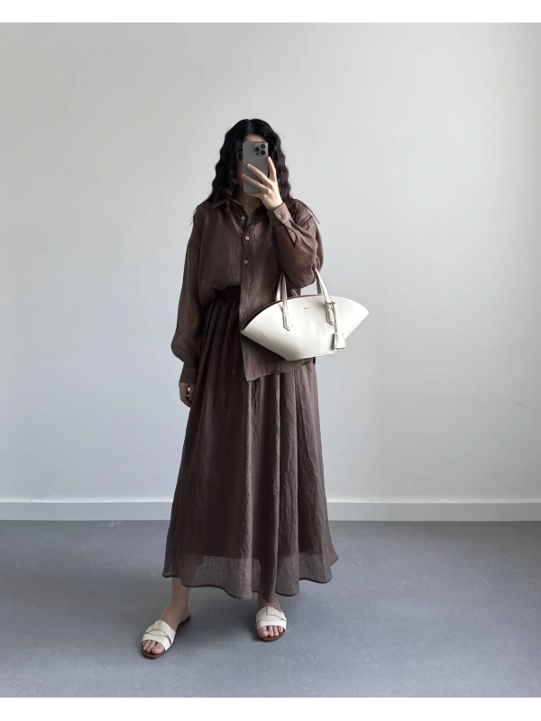 KEİT KAHVE CRUSH ETEK GÖMLEK TAKIM