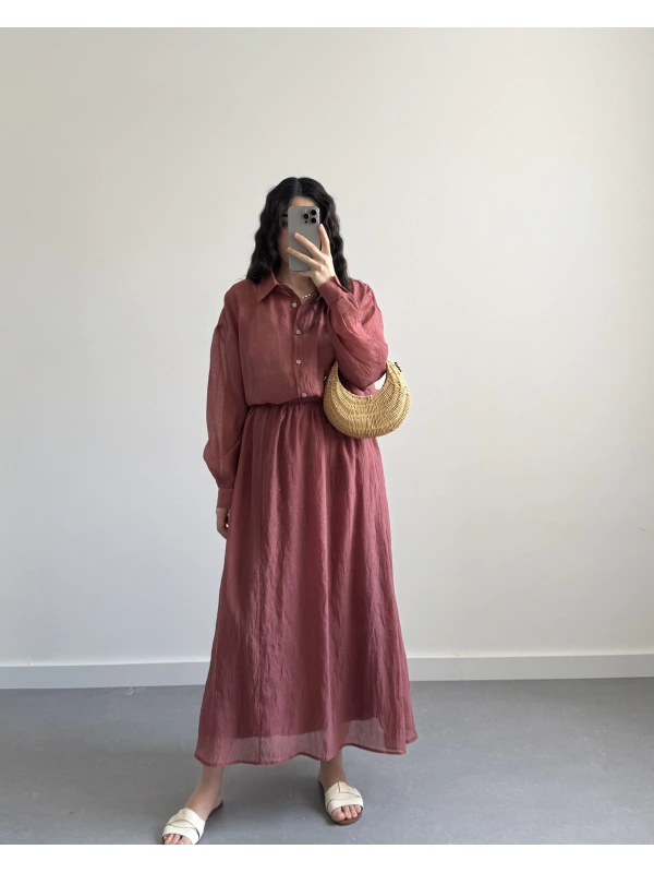 KEİT KİREMİT CRUSH ETEK GÖMLEK TAKIM