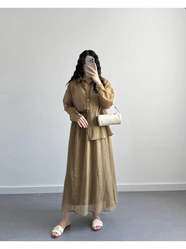 KEİT OLİVE CRUSH ETEK GÖMLEK TAKIM