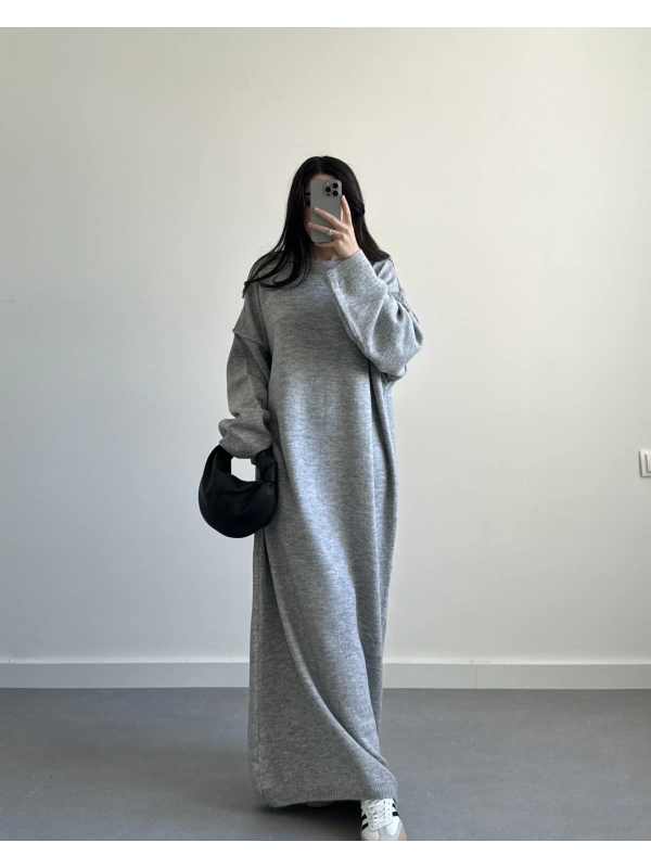 Kelly Gri Oversize Triko Elbise