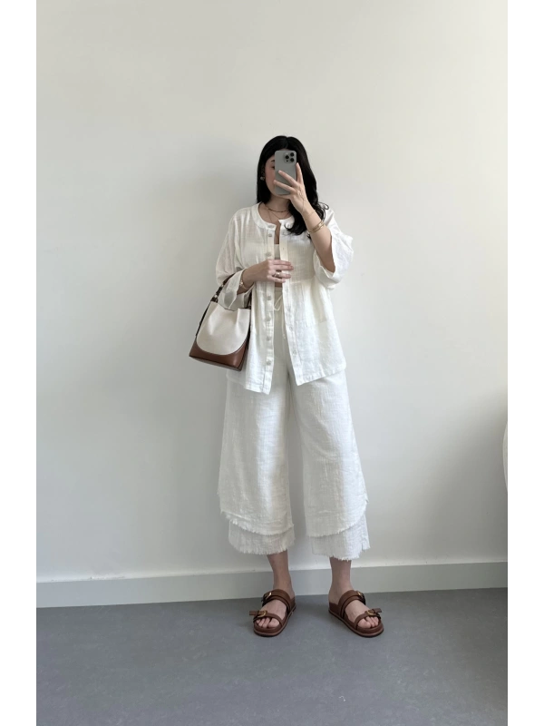 Keten bohem beyaz takım