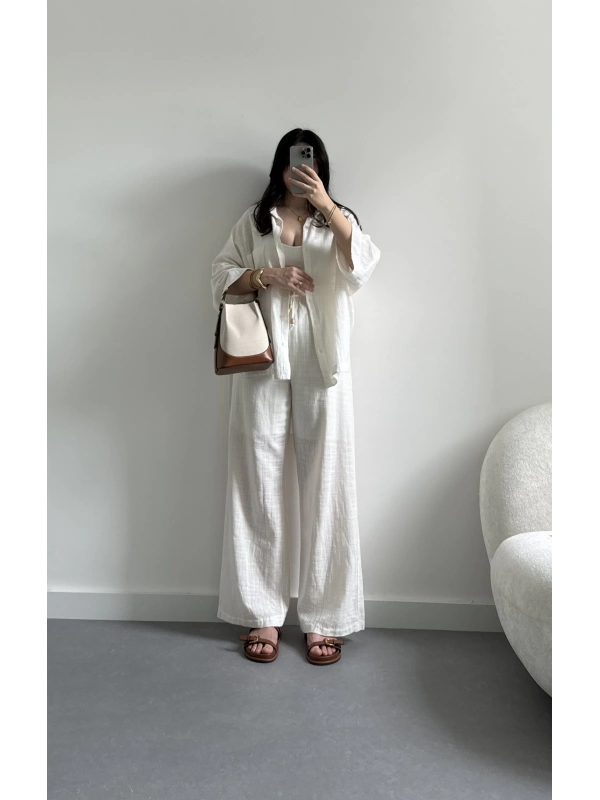 Keten içi astarlı beyaz pantolon