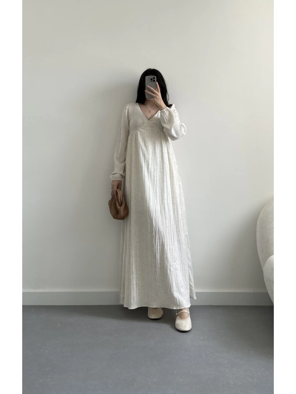 Keten kırinkıl kumaş uzun elbise