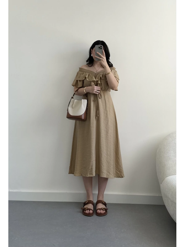 Keten volanlı astarlı elbise