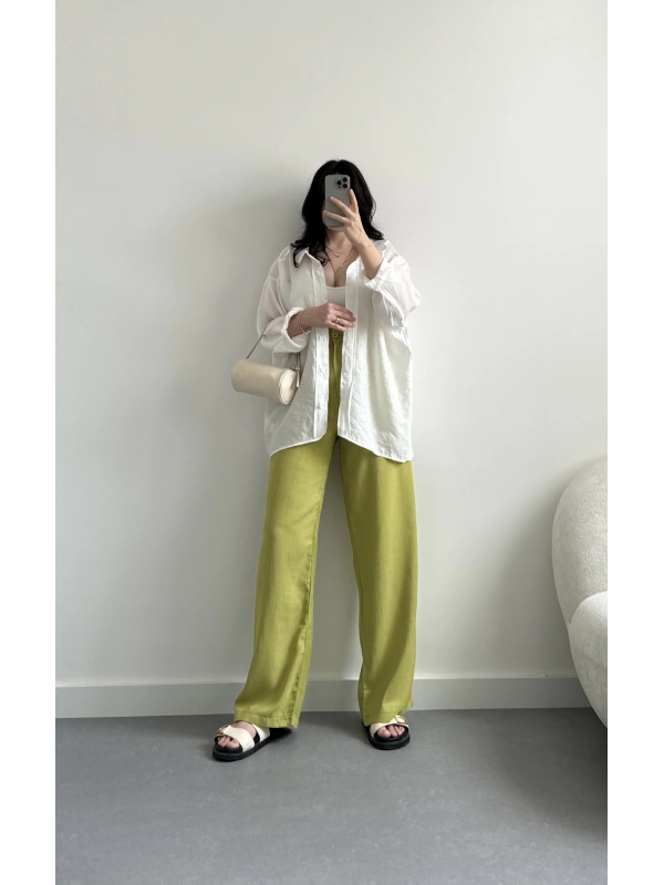 Keten yağ yeşili pantolon