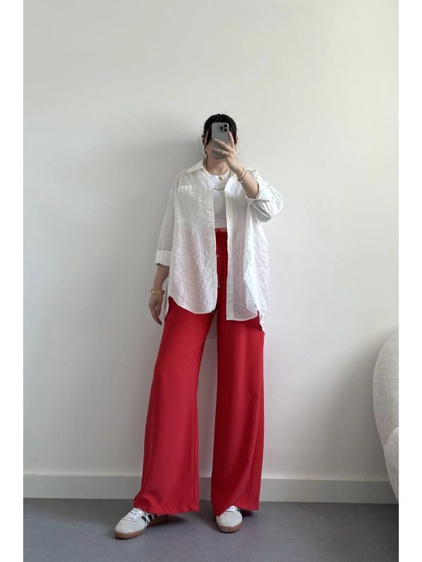 Kırmızı tensel pantolon