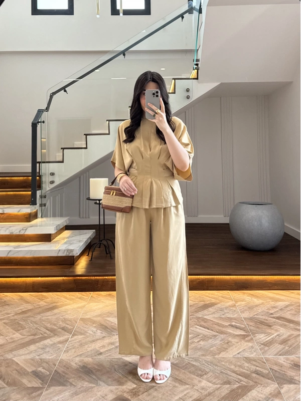 KOYU BEJ SALAŞ PANTOLON BLUZ TAKIM-650008