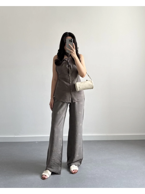 KOYU HAKİ SIRT DEKOLTELİ PANTOLON TAKIM